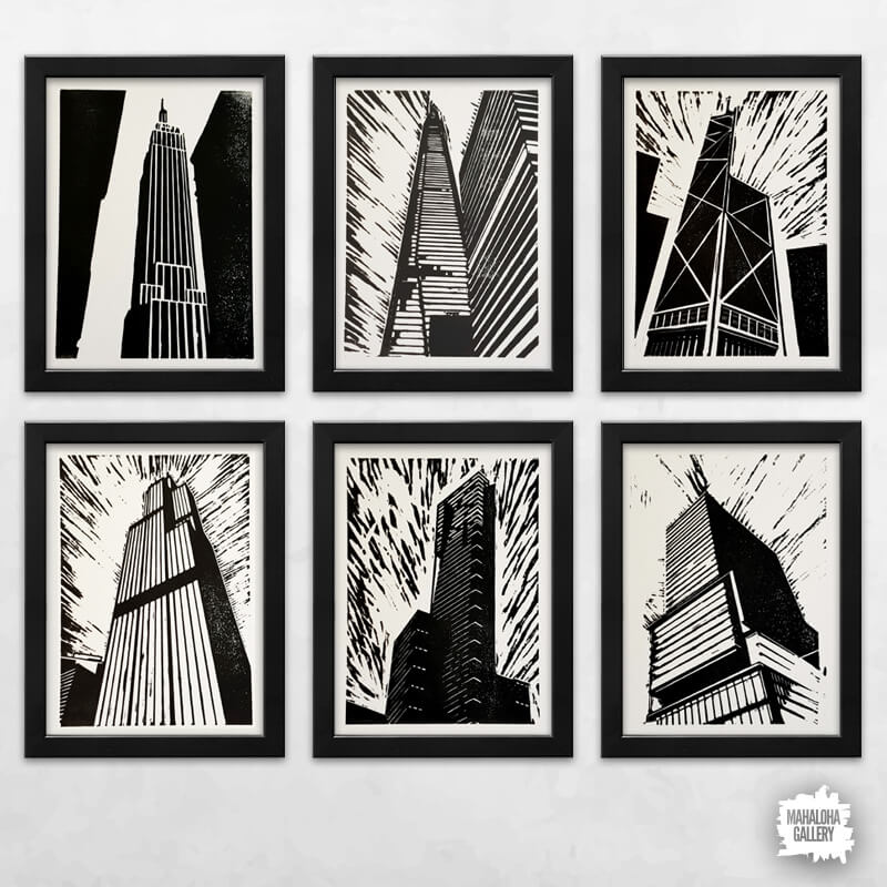 Michael Eckhardt, Skyscraper on Paper, 24x32cm, 6 Einzelmotive auf Aquarellpapier 